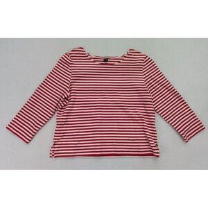 600 West Women's Top Size L Red & White Striped 3/4 Sleeve Stretch Knit Nautical